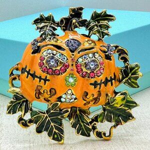 Large Ghost Pumpkin Brooch Ghost Pumpkin Rhinestone Pin Halloween Brooch